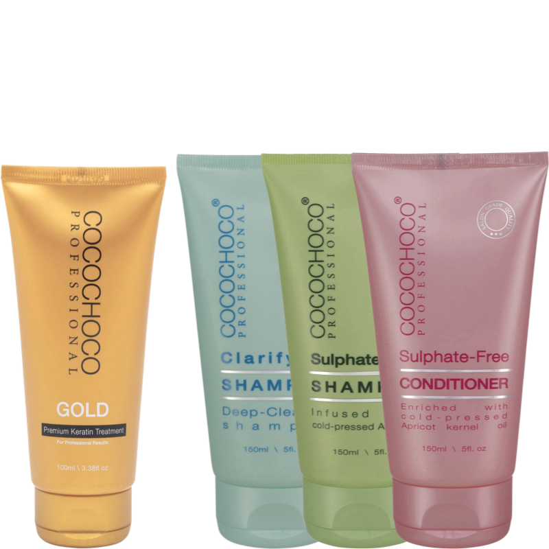 COCOCHOCO Brazílsky keratín sada Gold 100 ml (24k zlato. Pre extra hladké a lesklé vlasy) 4 ks